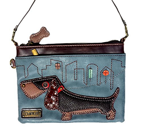 Chala Mini Crossbody Handbag, Pu Leather, Small Shoulder Purse Adjustable Strap (Wiener Dog-Indigo)