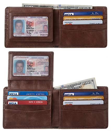 BSWolf Wallet for Men Genuine Leather RFID Blocking Bifold Wallet With 2 ID Window (Vintage Coffee)