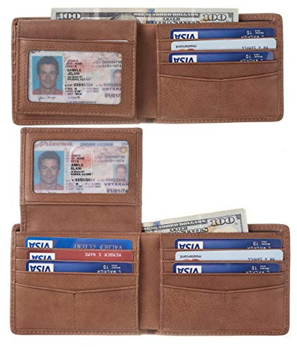 BSWolf Wallet for Men Genuine Leather RFID Blocking Bifold Wallet With 2 ID Window (Vintage Brown)
