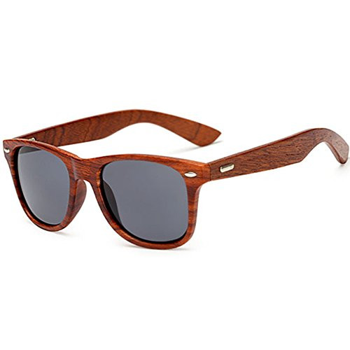 LongKeeper Wood Sunglasses for Men Women Vintage Real Wooden Arms Glasses (Brown, Grey)