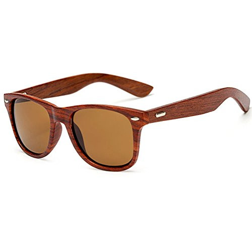 LongKeeper Wood Sunglasses for Men Women Vintage Real Wooden Arms Glasses (Brown, Brown)