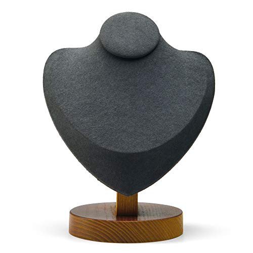 Oirlv Premium Wood Necklace Display Stand Jewelry Showcase Display Bust Chain/Pendant Holder(5.71" W x 7.29" H) (Grey)
