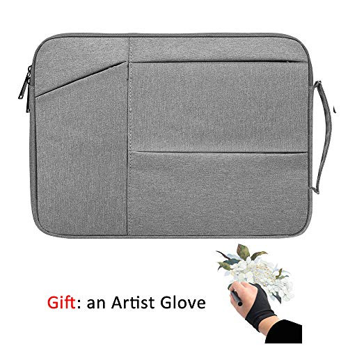 Graphics Drawing Tablet Case Sleeve with Artist Glove Small Medium Case for Wacom Intuos Pro PTH451 PTH660 Waterproof Protective Sleeve Travel Portable Bag with Pocket Storage (Gray)