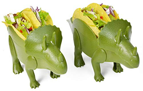 Dinosaur Taco Holder, HapWay 2 Pack Plastic Novelty Dino Taco Holder for Kids, Fun Triceratops Taco Stand Shell Holder for Taco Tuesday or Lunch Sandwiches