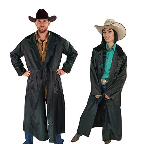 American Cowboy Saddle Slicker Rain Coat Duster  100% Waterproof Full Length Unisex (Black, Large)