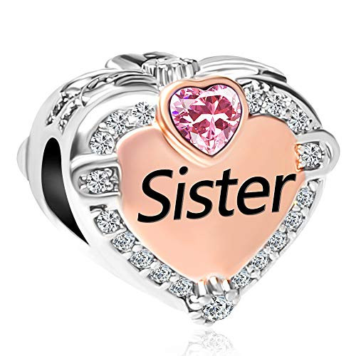 Charmed Craft Heart Love Sister Charms Beads for Snake Chain Bracelets (Oct-Pink) Charmed Craft Heart Love Sister Charms Beads for Snake Chain Bracelets (Oct-Pink)