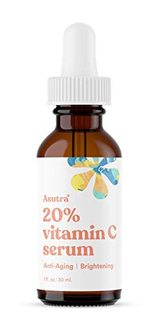 ASUTRA Anti-Aging 20% Vitamin C Serum, 1 fl oz | Brighten & Boost Collagen | Helps Fade Sun Spots, Hyperpigmentation, Appearance of Wrinkles | Ferulic & Hyaluronic Acid, Vitamin E, Aloe, Jojoba
