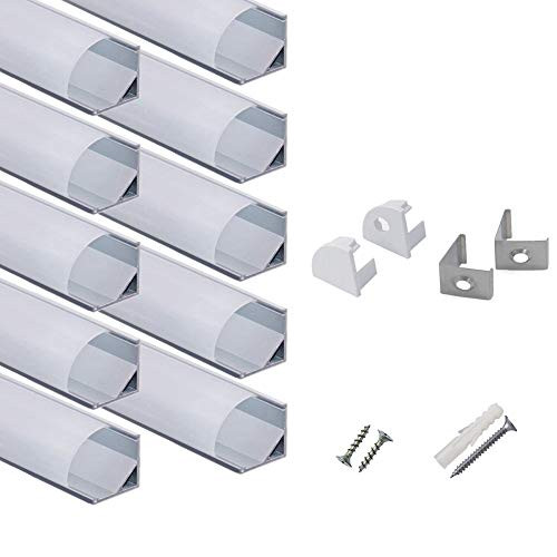 hunhun 10-Pack 3.3ft/1Meter V Shape LED Aluminum Channel System with Milky Cover, End Caps and Mounting Clips, Aluminum Profile for LED Strip Light Installations, Very Easy Installation