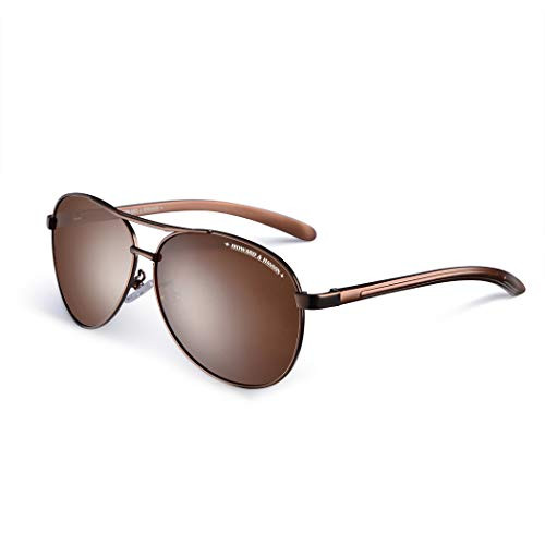 Aviator Polarized Sunglasses for Men Women, Coffee Al-Mg Frame, Brown Lens, Ultra Light, HOWARD & HANSON