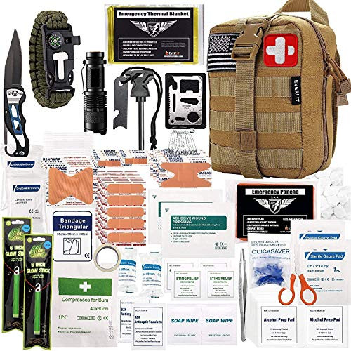 EVERLIT 250 Pieces Survival First Aid Kit IFAK Molle System Compatible Outdoor Gear Emergency Kits Trauma Bag for Camping Boat Hunting Hiking Home Car Earthquake and Adventures (Tan) EVERLIT 250 Pieces Survival First Aid Kit IFAK Molle System Compatible Outdoor Gear Emergency Kits Trauma Bag for Camping Boat Hunting Hiking Home Car Earthquake and Adventures (Tan)
