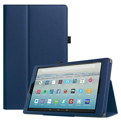 TDA Amazon Fire HD 10 Tablet Case, Slim-Fit Auto Sleep/Wake PU Leather Folio Cover Stand Case for Amazon Fire HD 10 (9th Generation) 2019 Released (Navy Blue)