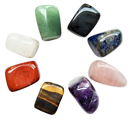 Chakra Stones Healing Crystals Set of 8, Tumbled and Polished, for 7 Chakras Balancing, Crystal Therapy, Meditation, Reiki, or as Thumb Stones, Palm Stones, Worry Stones