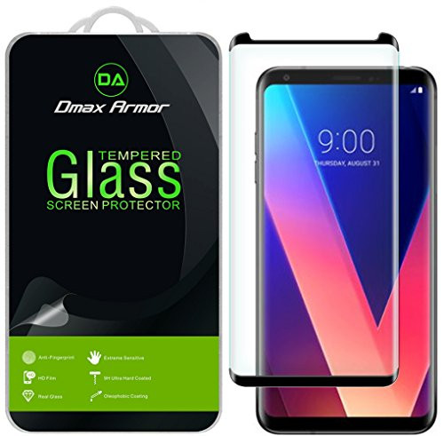 Dmax Armor for LG V35 ThinQ [Tempered Glass] Screen Protector, (Full Screen Coverage) with Lifetime Replacement (Black)