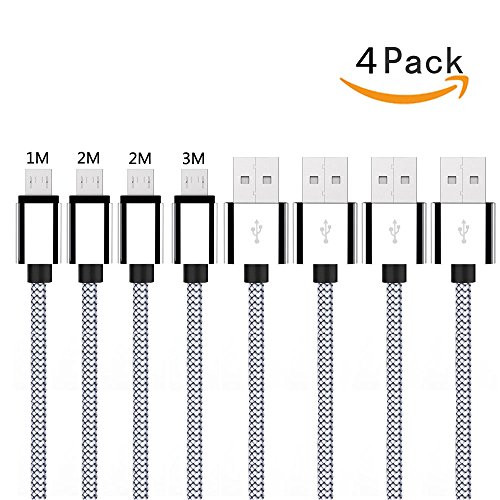 Micro USB Cable, suhoo 4Pack (3ft 6ft 6ft 10ft) Nylon Braided Data Sync Charging Cord High Speed Fast Charging Cable for Android Samsung HTC Motorola LG Sony BlackBerry Smartphones Tablets