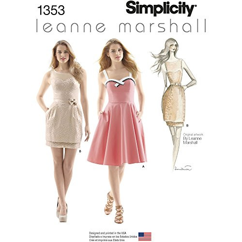 Simplicity Leanne Marshall Pattern 1353 Misses Dresses with Skirt and Bodice Variations, Size 12-14-16-18-20 Simplicity Leanne Marshall Pattern 1353 Misses Dresses with Skirt and Bodice Variations, Size 12-14-16-18-20
