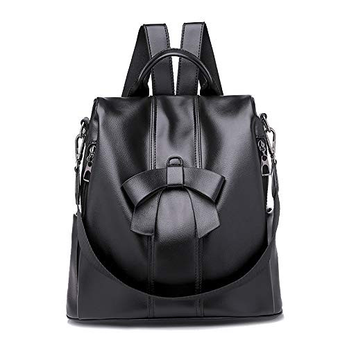 Alipher Women Anti Theft Backpack Waterproof PU Leather Backpack Travel Rucksack School Shoulder Bag Purse With Bowknot Black