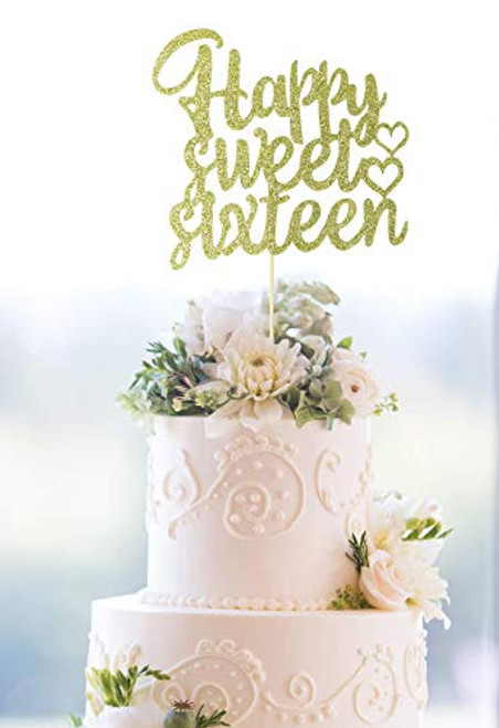 Starsgarden Gold Happy Sweet Sixteen Cake Topper - Happy 16th Birthday Party Decoration Supplies - Sweet 16 Cake Toppers(Gold Sixteen)