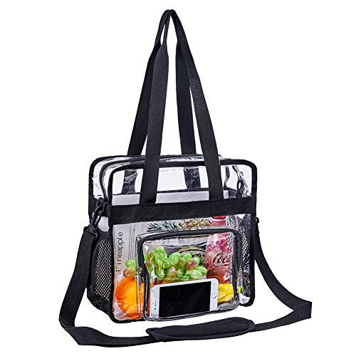 Heavy Duty Clear Tote Bag,NFL & PGA Stadium Approved Clear Bag with Adjustable Shoulder Strap and Multi-Pocket,Clear Crossbody Bag for Work, School, Sports Games and Concerts-12 x12 x 6