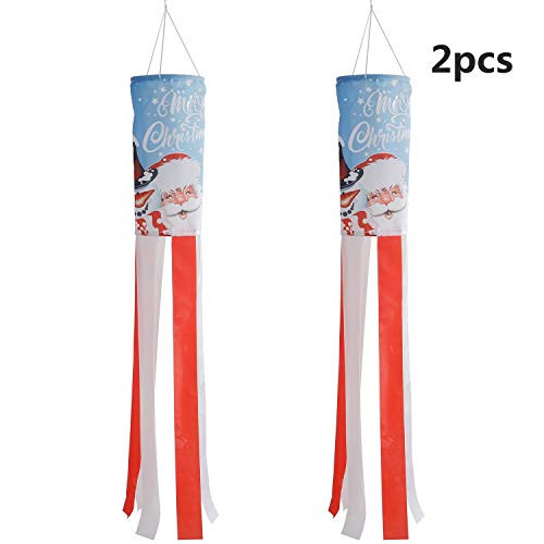 Xgood 2 Pieces Christmas Windsock Flag Winter Santa Claus Windsock Snowman Wind Sock Hanging Decoration 35 Inch Outdoor Hanging Christmas Windsock for Garden Lawn Yard Hanging Winter Decorations