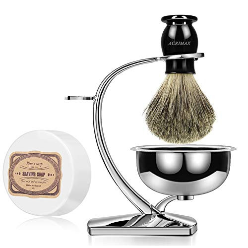 ACRIMAX Luxury Shaving Kit for Men, Badger Shaving Brush Set with Shave Soap, Durable Stainless Steel Shaving Razor Brush Stand and Soap Bowl Set for Gentleman Safety Razor