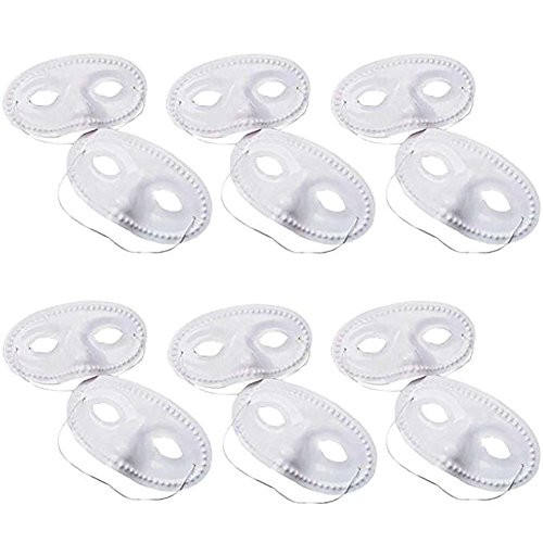 Funny Party Hats White Half Eye Masks - A Dozen Plastic White Masquerade Masks - 12 PC Costume and Super Hero Mask - Plain Cosplay Mask - Mardi Gras Mask - DIY Mask