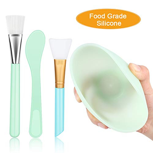 Face Mask Mixing Bowl Set, Senignol 4-in-1DIY Facemask Mixing Tool Kit with Silicone Facial Mask Bowl Silicone Facial Mask Brushes Makeup Brush Mask spatula (Green)