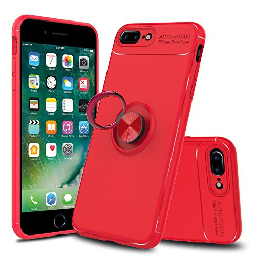 Innens Compatible iPhone 8 Plus Case, iPhone 7 Plus Case, Shock-Absorption Anti-Scratch Slim Protective Cover Case with Ring Bracket Kickstand Compatible iPhone 7 Plus/iPhone 8 Plus (Red)
