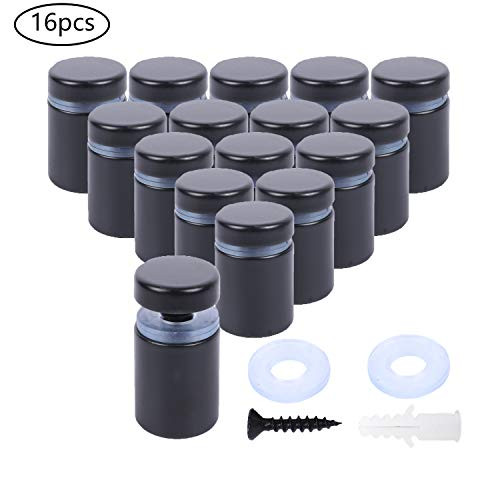 Osring 3/4 x 1 Inch Sign Standoffs Hardware 16 Pack, Stainless Steel Screw Standoffs Wall Mounting Signage Holder for Acrylic Board, Glass Panel and Plexiglass Picture, Black