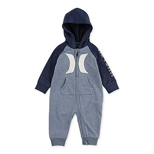Hurley Baby Boys Long Sleeve Hooded Coverall, Delft Heather, 9M