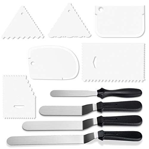 Artscope 4 Pieces Stainless Steel Icing Spatulas Cake Decorating Spatula Set with 6 Comb Icing Smoother Cake Scraper, Baking Cake Decorating Supplies (Set B)