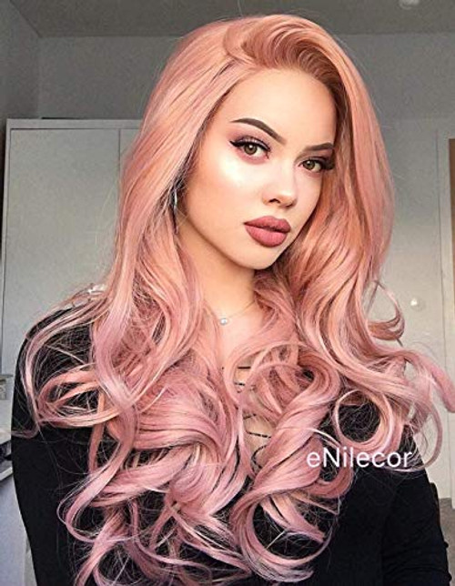 eNilecor Pink Lace Front Wigs,Long Curly Synthetic Color Lace Wig Hair Replacement Wigs for Women 22 Inches with Wig Cap (Pink) eNilecor Pink Lace Front Wigs,Long Curly Synthetic Color Lace Wig Hair Replacement Wigs for Women 22 Inches with Wig Cap (Pink)