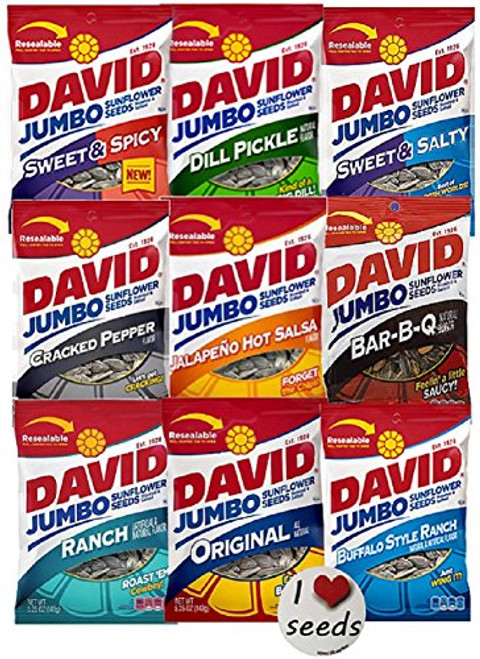 David Sunflower Seeds 9 Pack Variety (5.25 Ounce each) Includes Bonus Magnet David Sunflower Seeds 9 Pack Variety (5.25 Ounce each) Includes Bonus Magnet
