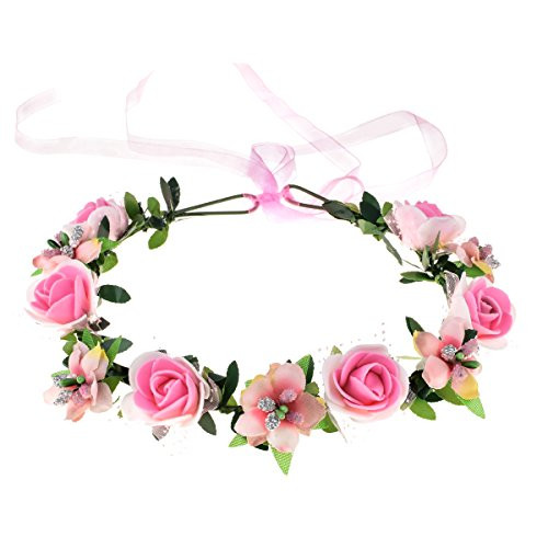 June Bloomy Rose Floral Crown Wreath Girls Flower Headband Boho Garland Halo Headpiece (Pink) June Bloomy Rose Floral Crown Wreath Girls Flower Headband Boho Garland Halo Headpiece (Pink)