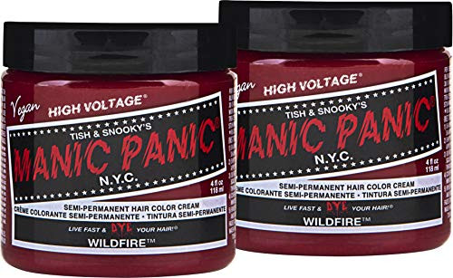 Manic Panic Wildfire Red Hair Dye  Classic High Voltage - (2PK) Semi Permanent Hair Color - Reddish Orange Shade - Glows in Blacklight, For Dark & Light Hair, Vegan, PPD & Ammonia Free Hair Coloring