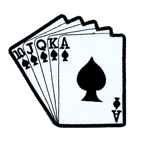 Graphic Dust, Royal Straight Flush Card Embroidered Iron On Patch Applique Poke Jack Queen King Ace Cardr Casino Gambling Black Las Vegas Ace Club Lucky
