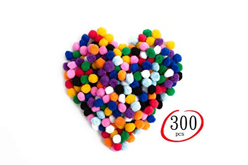 Pom Poms Fuzzy Ball 1 Inch Round Craft Supplies Rainbow Assorted Colors for Arts and Crafts DIY Creative Decorations Pompoms for Craft and Hobby Supplies 300 Pieces