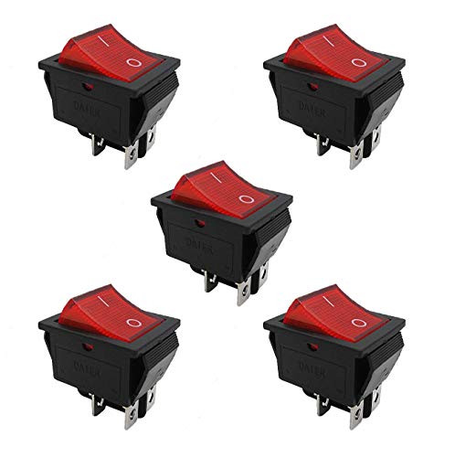 SUKRAGRAHA KCD4 DPST ON-Off 4 Pin Rocker Boat Switch Indicator 16A/20A AC 250V/125V for Car Motorcycle Red 5 pc