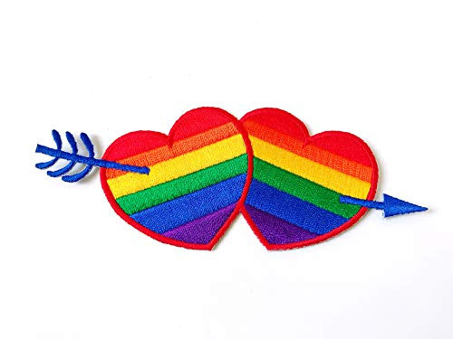 Love Cupid Arrow Rainbow Heart Embroidered Sew on Iron on Patch for Backpacks Jeans Jackets Clothing etc.