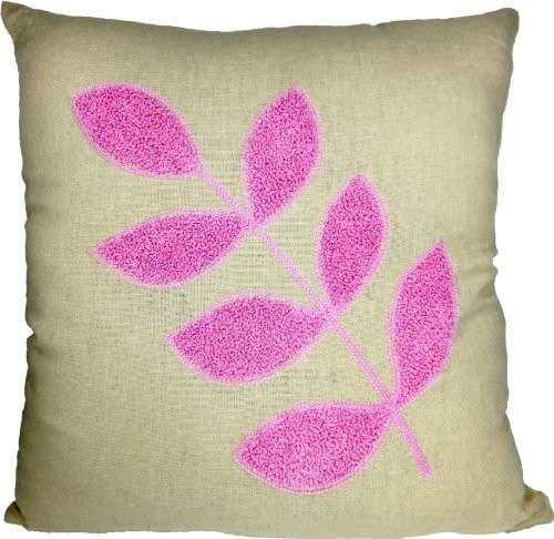 Decorative Flora Leaf Embroidery Throw Pillow Cover 18" Pink