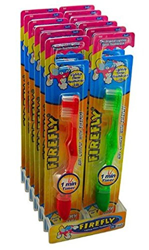 Dr. Fresh Firefly, The Original Flashing Light up Timer Toothbrush for Kids with Suction Cup, Soft Bristles, 1 Minute Timer (Pack of 24)