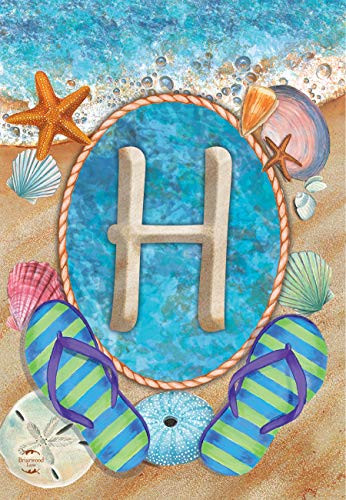 Briarwood Lane Summer Monogram Letter H Garden Flag Flip Flops Seashells 12.5" x 18"