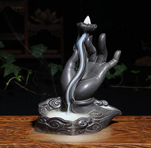 Zen Incense Burner Backflow Incense Holder, Ceramic Handcrafted Backflow Incense Burner with 10PCS Incense Cones for Home Decor Yoga