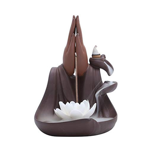 Buddha Hand Ceramic Censer Backflow Incense Holder Waterfall Incense Burner, Aromatherapy Ornament Creative Home Decor with 10 Backflow Incense Cones Free (Lotus Hand)