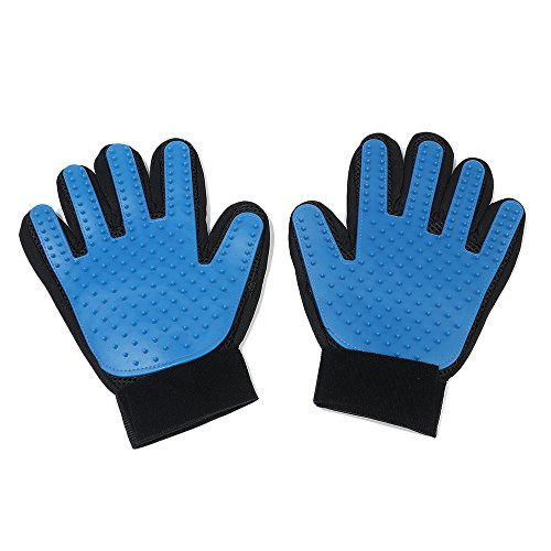 PLUSMI Pet Grooming Glove - Gentle Deshedding Brush Glove Efficient Pet Hair Remover Mitt and Massage Tool Perfect for Dogs & Cats with Long & Short Fur-1 Pair (Blue) PLUSMI Pet Grooming Glove - Gentle Deshedding Brush Glove Efficient Pet Hair Remover Mitt and Massage Tool Perfect for Dogs & Cats with Long & Short Fur-1 Pair (Blue)