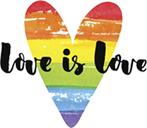 Divine Designs Love is Love Calligraphy in Rainbow Heart Vinyl Decal Sticker (4" Wide)