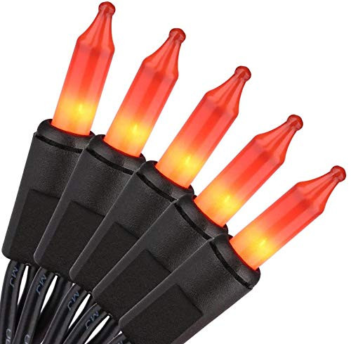 Brizled Orange Halloween Lights, 19.8ft 100-Count Incandescent Halloween String Lights, UL Certified Christmas Lights, Black Wire Mini Light Set for Halloween Decorations, Holiday, Party, Christmas