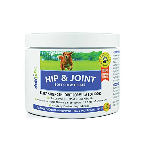 DakPets Glucosamine Chondroitin, MSM, Hip & Joint Supplement for Dogs, Organic Turmeric Soft Chews, Supports Healthy Joint Function and Helps with Pain Relief 120-Count DakPets Glucosamine Chondroitin, MSM, Hip & Joint Supplement for Dogs, Organic Turmeric Soft Chews, Supports Healthy Joint Function and Helps with Pain Relief 120-Count