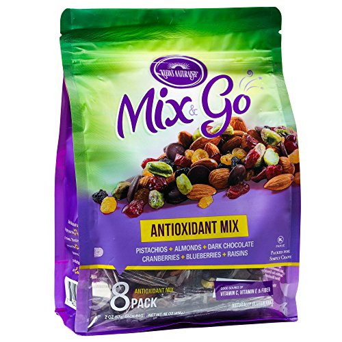 MIX & GO 2 PACK Single Serve Trail Mix Snack Packs, Healthy Snack Bag, Antioxidant Fruit & Nut (contains 16 packs of 2 oz. bags)