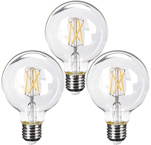 FLILED Dimmable LED Edison Globe Light Bulbs 40W Equivalent E26 Base, 5.5W LED Clear G25 Decorative Vanity Light Bulbs,2700K 4000K 5000K, 450LM, CRI90 (2700K, 3 Pack)