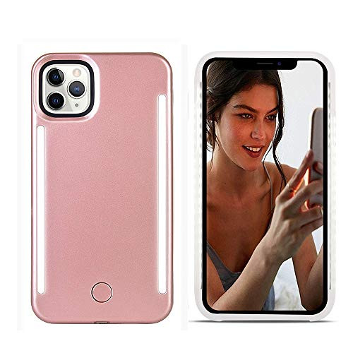 LNtech Selfie Light up Case Rechargeable LED Light Up Flash Lighting Selfie Case Dual Side Flashlight Illuminated Cover [Dimmable Switch] for iPhone 11 Pro (Rose Gold, iPhone 11 Pro)